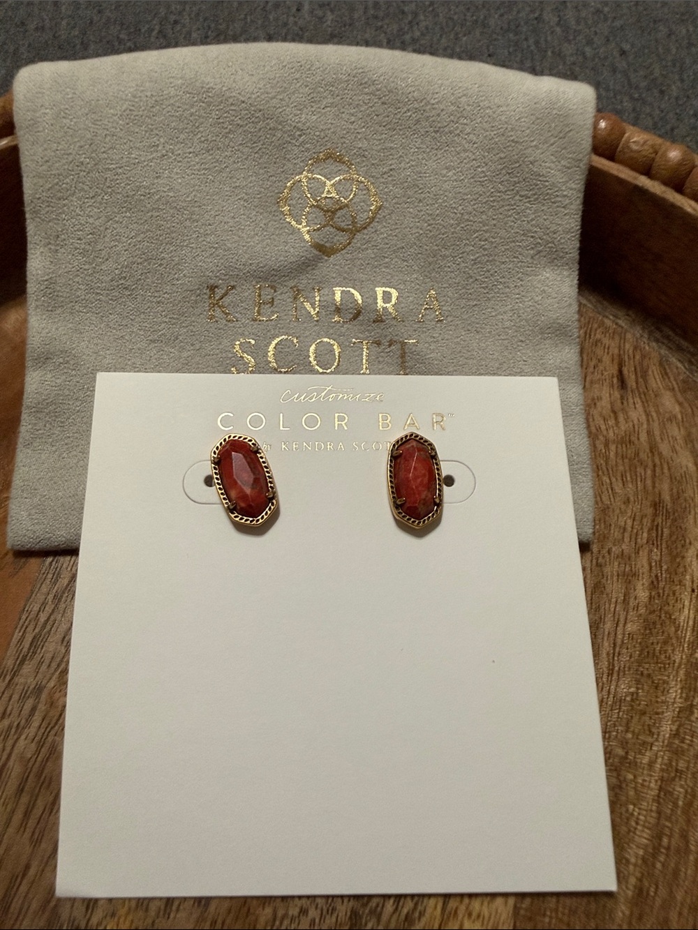 Kendra Scott Gold-Tone Earrings with Deep Red Faceted Stones